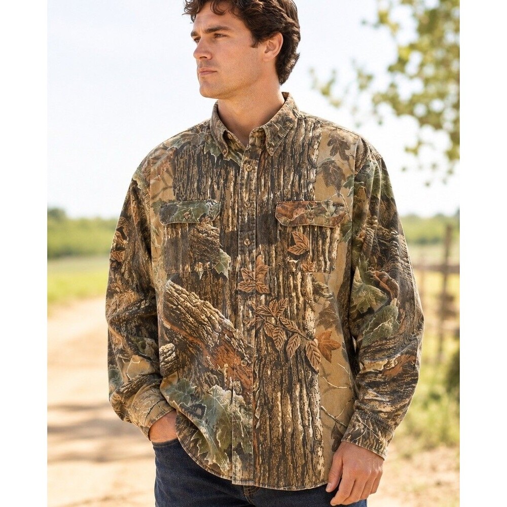 Vintage 90s Duxbak Shirt Mens Brown Realtree PitToPit-27” (2XL) Camo Long Sleeve